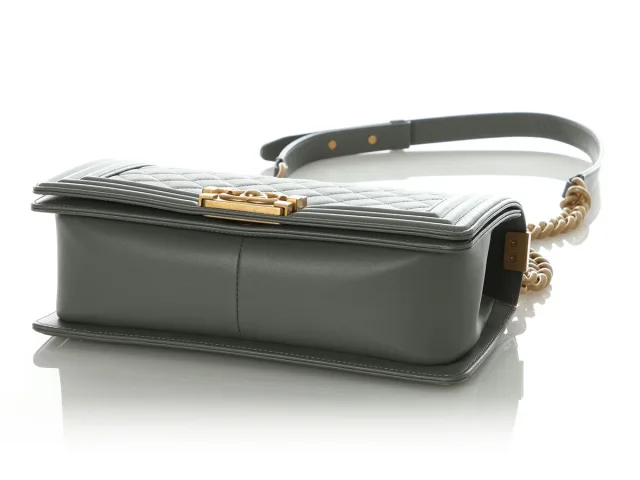Chanel Old Medium Gray Quilted Lambskin Boy Bag in Grey Lambskin from Ann's Fabulous Finds, photo 6 of 9