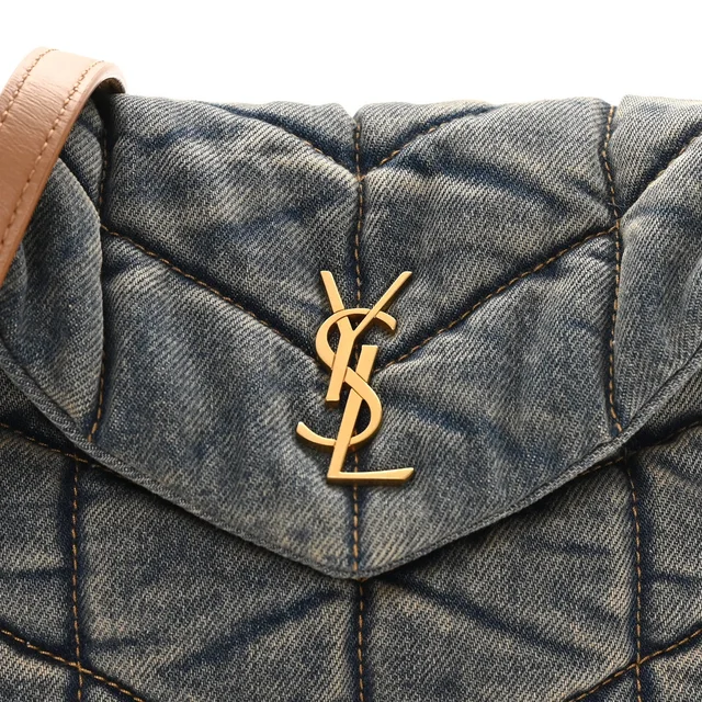 Saint Laurent Quilted Toy Loulou Puffer Monogram Chain Satchel Blue Cinnamon in Blue Denim from FASHIONPHILE, photo 8 of 10