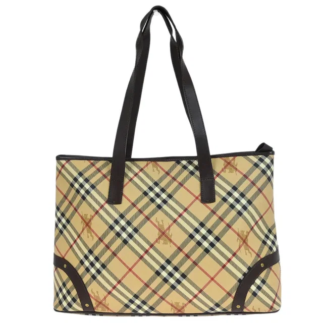 Burberry Beige Brown Nova Check Shoulder Tote Bag in Brown Leather from AMORE Vintage Tokyo