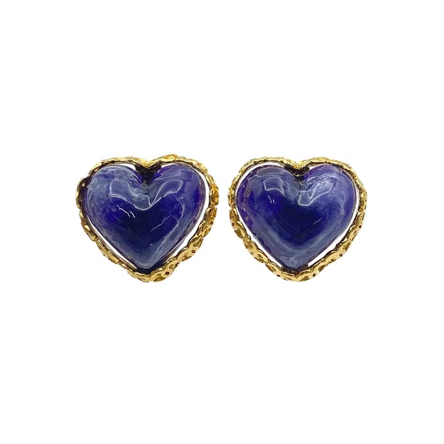 Chanel Vintage Earrings Heart Stone Blue Accessory 28 in Blue from Luxury Promise