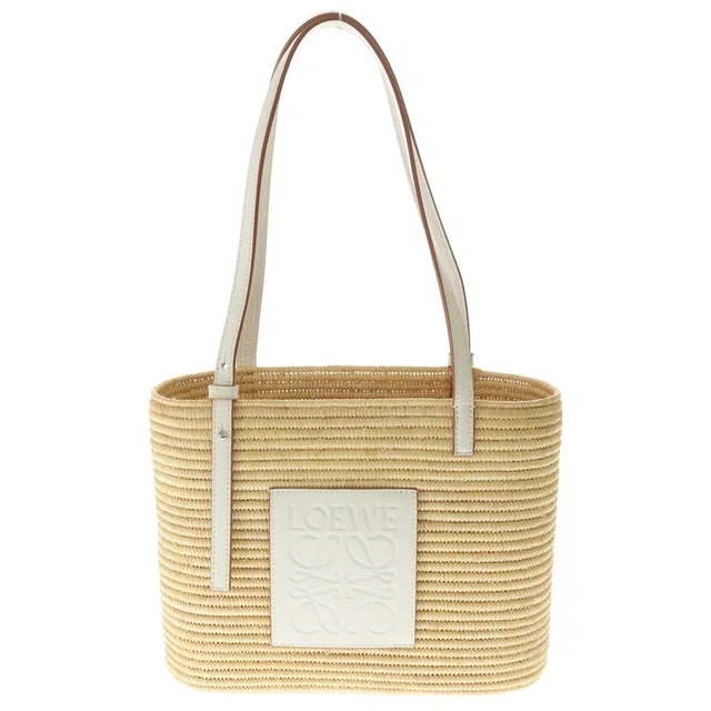 Loewe Angram Square Trimmed Raffia Small Basket Bag Handbag Beige White in White Raffia from The Reluxe