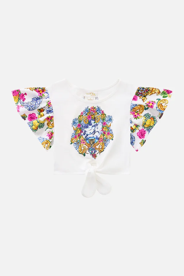 Camilla eBoutique KIDS TIE FRONT CROP TEE WITH FRILL SLEEVE ESPAÑA NIRVANA from CAMILLA, photo 1 of 1