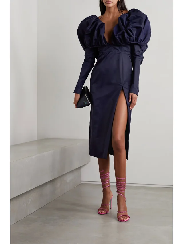 LAQUAN SMITH Faille halterneck midi dress in Blue, photo 2 of 2 from NET-A-PORTER (Canada)