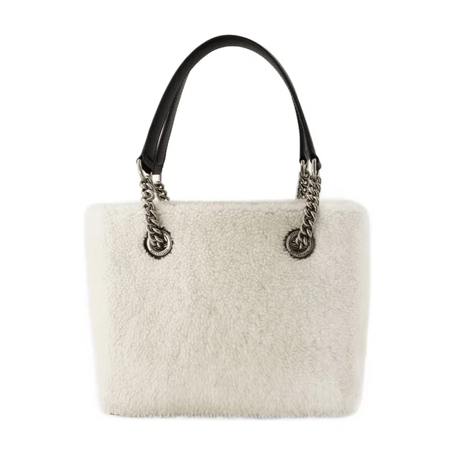 Balenciaga Faux Fur Textured Shoulder Bag — Beige Fake_fur in Beige Leather from HEWI