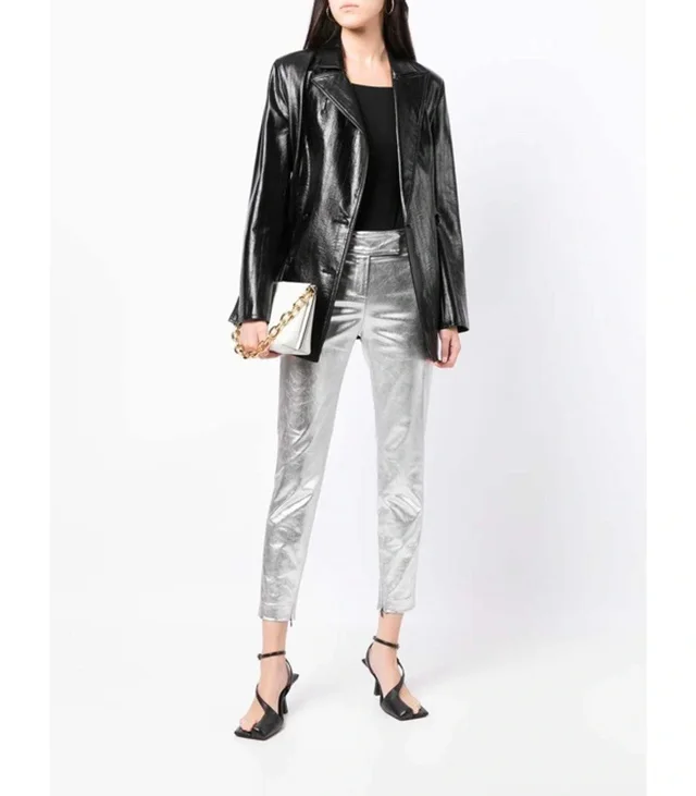 Khaite Dresden Silver Metallic Coated Low Rise Skinny Ankle Zip Pants 4 in silver|gray Denim from Poshmark
