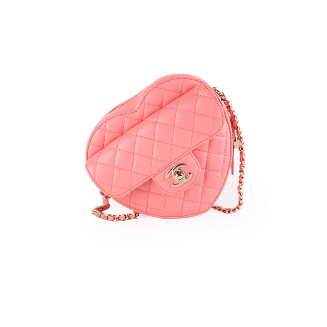 Chanel Heart Bag Large Lambskin Pink (Microchipped) in Pink Lambskin from The Purse Affair