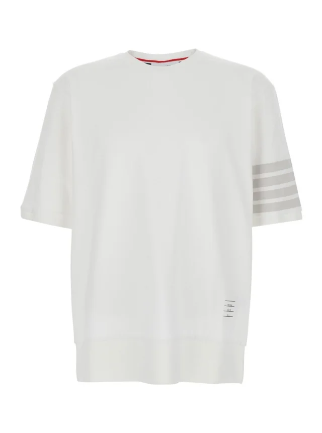 Thom browne White T-Shirt with Classic Collar and 4-Bar Detail on Sleeve in Cotton for Men in White 100% Cotton from Gaudenzi Boutique, photo 1 of 1