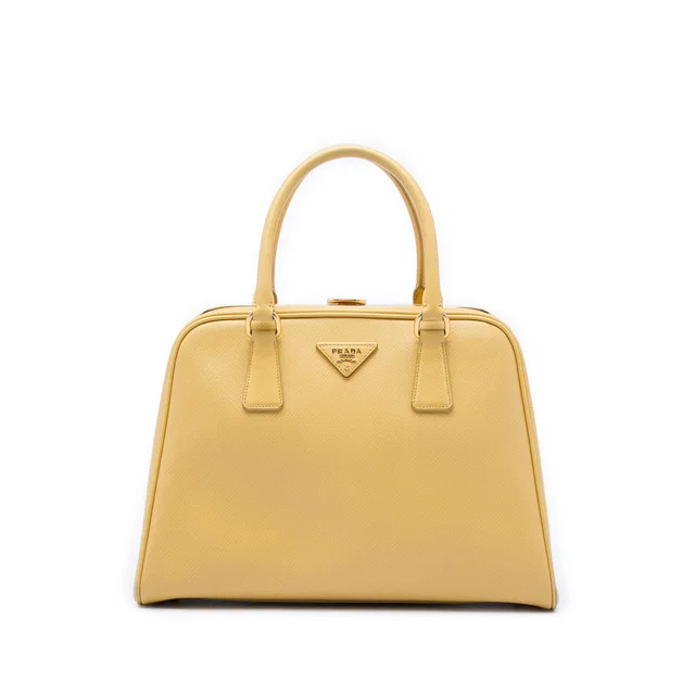 Yellow Prada Saffiano Lux Pyramid Frame Handbag in Yellow Saffiano leather from Designer Revival