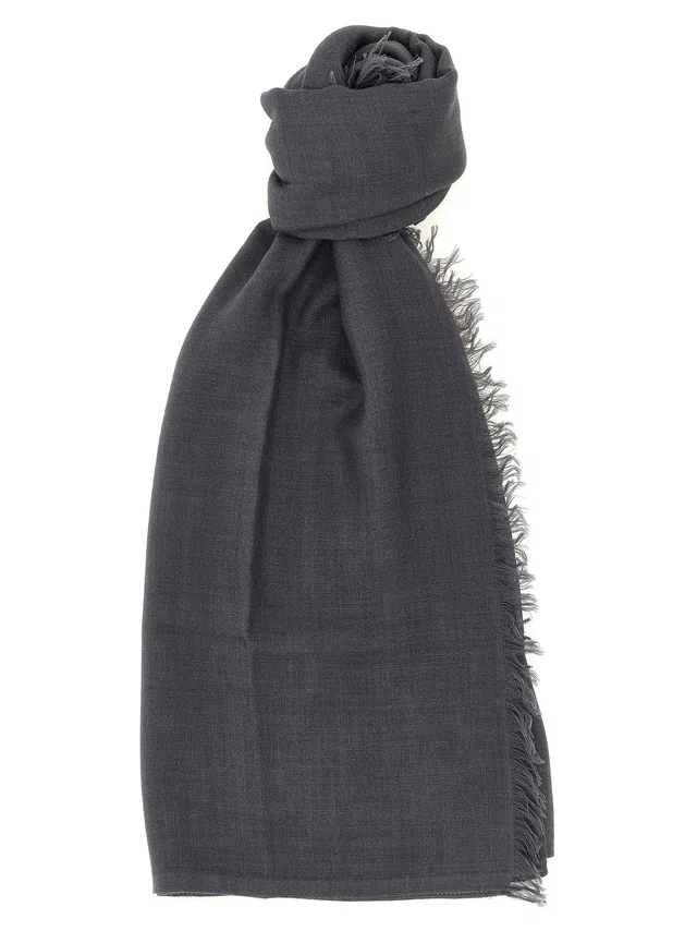 Brunello Cucinelli Cashmere Silk Blend Scarf — Grey And Scarfs in Grey Silk from HEWI