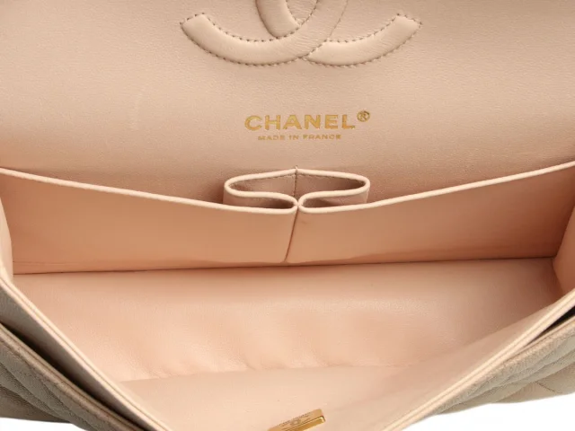 Chanel Medium/Large Beige Quilted Caviar Classic Double Flap in Beige Caviar leather from Ann's Fabulous Finds, photo 9 of 10