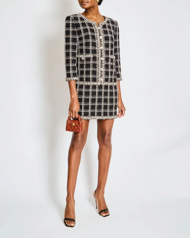 Chanel Cruise 2023 Black and White Tweed Mini Dress with Crystal Contrast Trim and Embellished… in Black Tweed from Sellier
