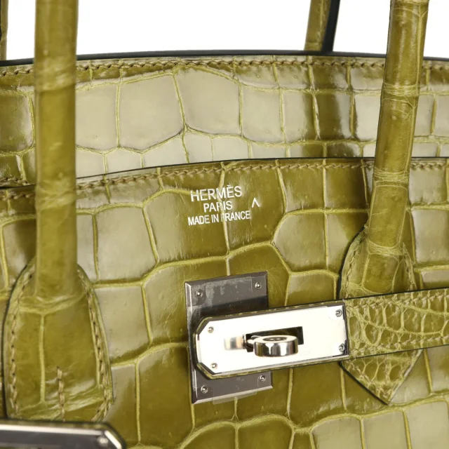 Hermès Birkin 35 Vert Anis Shiny Porosus Crocodile Palladium Hardware in Green Exotic from Madison Avenue Couture, photo 7 of 9