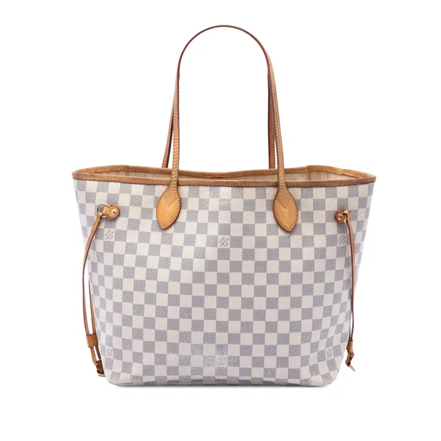White Louis Vuitton Damier Azur Neverfull MM Tote Bag in White Canvas from Designer Revival