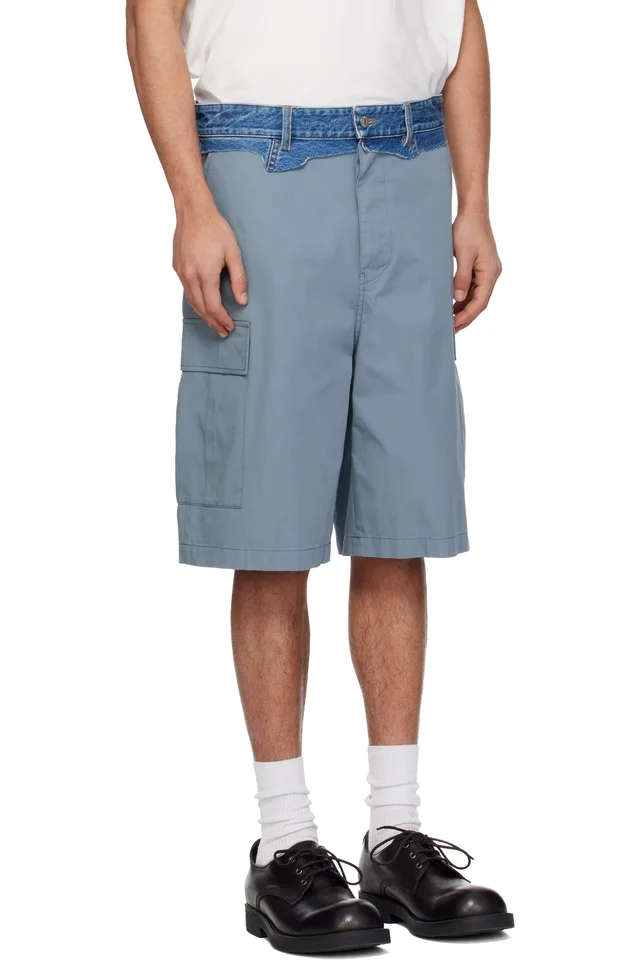 MM6 Maison Margiela Gray Denim Waistband Cargo Shorts, photo 2 of 4 from SSENSE