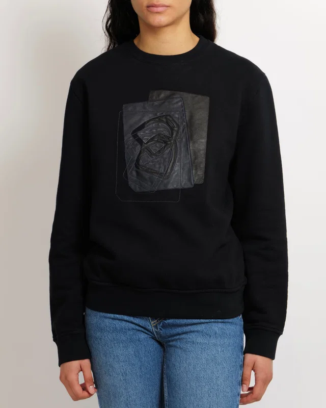 Hermès Black Jumper with Navy and Grey Lambskin Leather Patch Details Size M (UK 10) in Black Lambskin from Sellier
