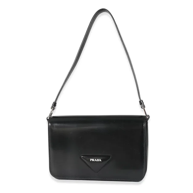 Prada Black Brushed Leather Shoulder Bag Handbag in Black Leather from HEWI