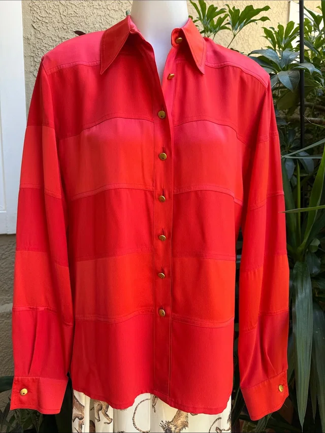 Escada Vintage Scarlet Red Silk Blouse in gold|red Silk from Poshmark
