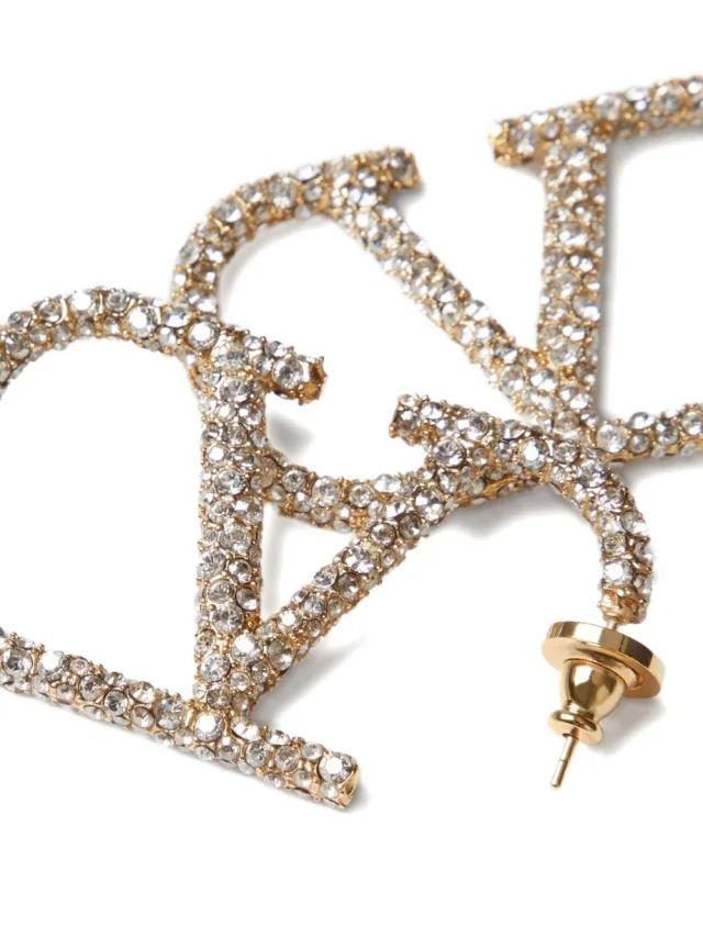 Valentino Garavani Vlogo Signature Swarovski Crystal Earrings — Gold in Gold from HEWI, photo 4 of 4