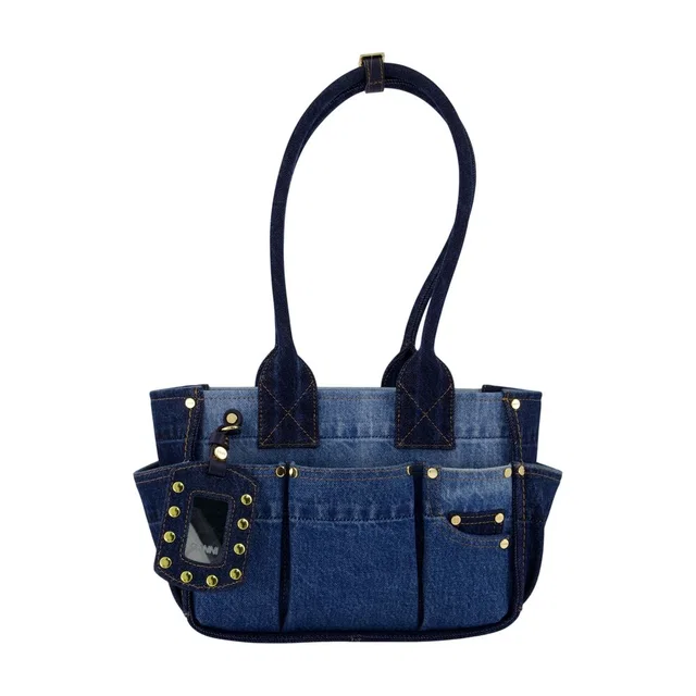 GANNI Quilted Denim Shoulder Bag — Blue Cotton in Blue Denim from HEWI