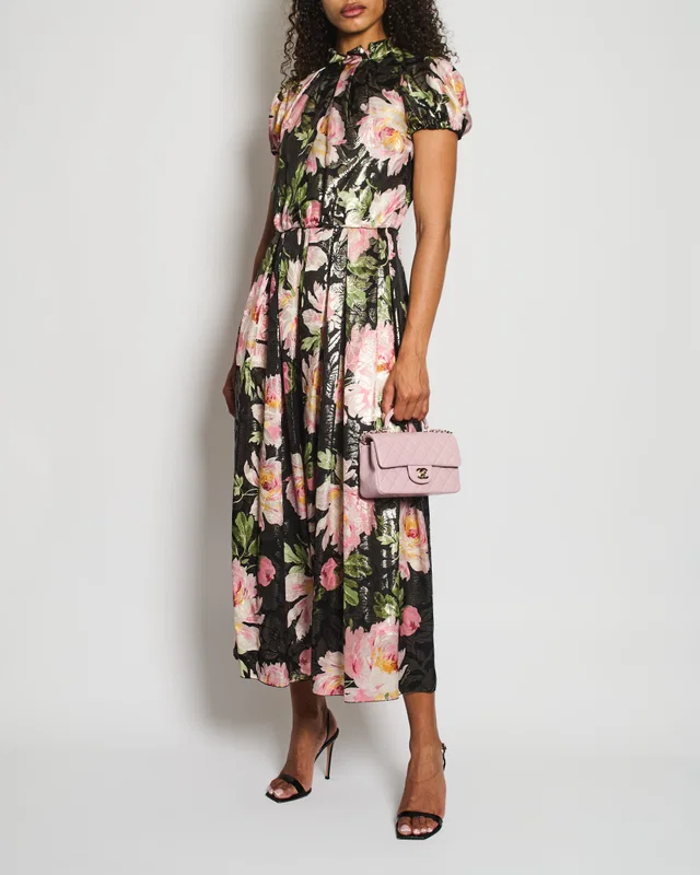 Dolce & Gabbana Black and Pink Floral Short Sleeve Jumpsuit with Button Details Size IT 42 (UK 10) in Black Nylon from Sellier