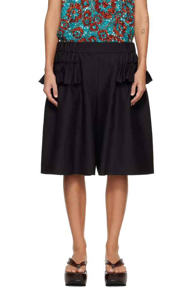 Dries Van Noten Black Ruffled Shorts, photo 5 of 5 from SSENSE