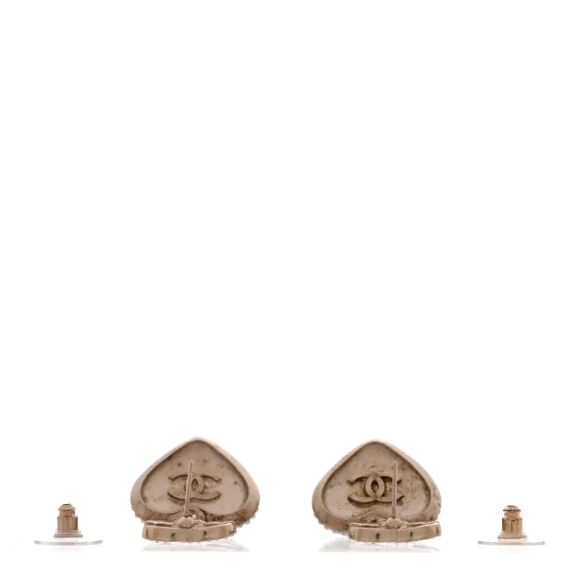 Chanel Pearl Crystal CC Heart Drop Earrings Gold White in White Resin from FASHIONPHILE, photo 3 of 4