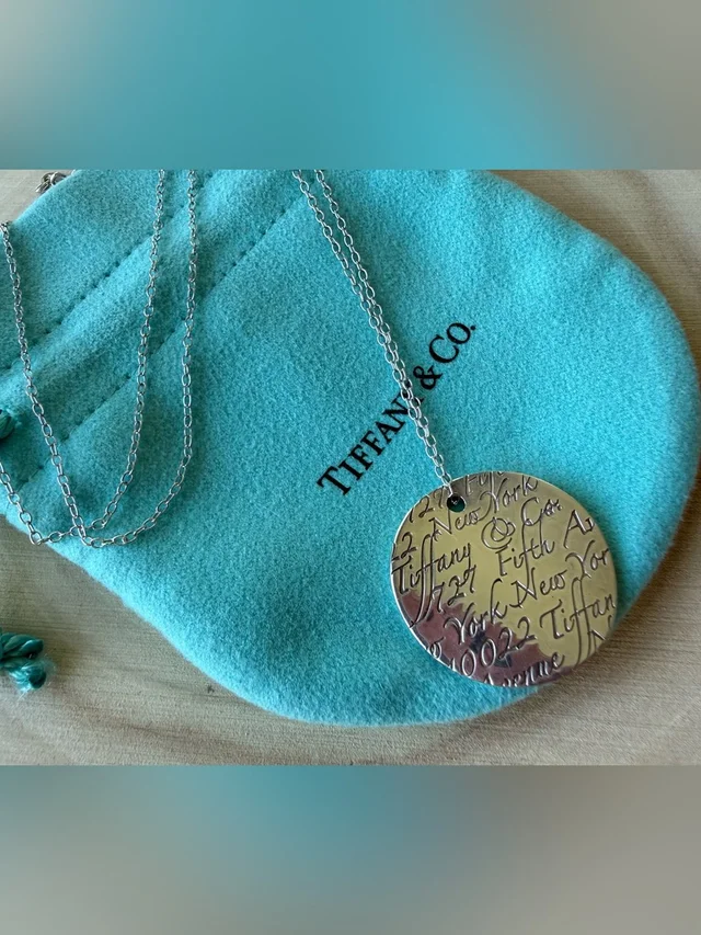 Tiffany & Co. Sterling Script Disc Necklace in silver|blue|gray from Poshmark