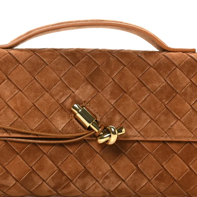 Bottega Veneta Intrecciato Long Andiamo Top Handle Clutch Amber in Suede from FASHIONPHILE, photo 8 of 8