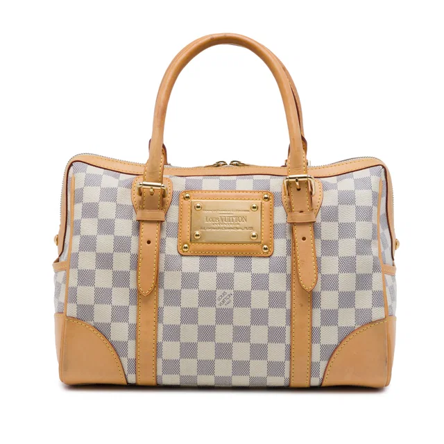 White Louis Vuitton Damier Azur Berkeley Handbag in White Canvas from Designer Revival