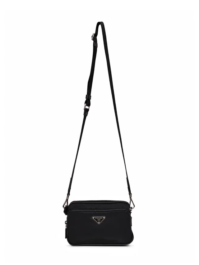 Prada Re-Nylon And Leather Trim Crossbody Bag — Black Recycled Polyamide in Black Nylon from HEWI