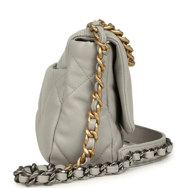 Chanel Medium 19 Flap Bag Grey Shiny Lambskin Mixed Metal Hardware in Grey Lambskin from Madison Avenue Couture, photo 3 of 10