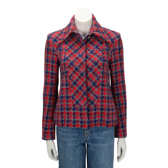 Chanel Houndstooth Tweed Jacket FR 38 in Pink & Purple Tweed from Blue Spinach