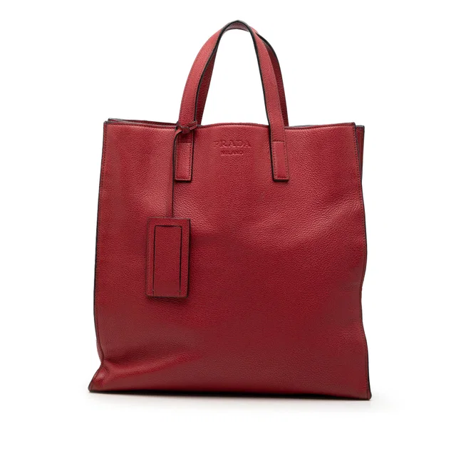 Red Prada Vitello Daino Convertible Shopper Tote Satchel in Red Leather from Designer Revival