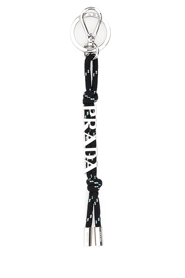 Prada Logo-Jacquard Fabric Key Case — Black Keychains in Black from HEWI