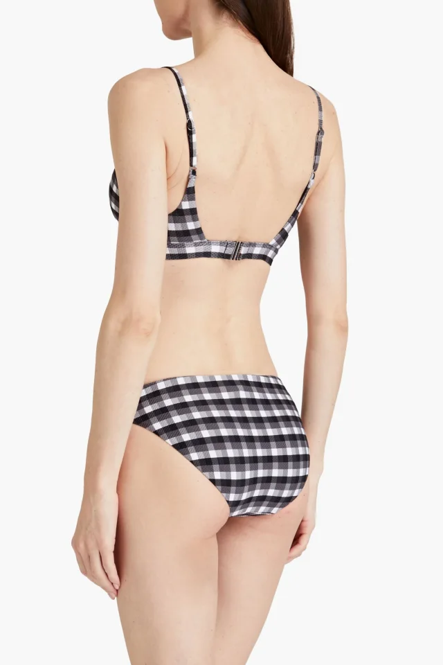 Seafolly Portofino Gingham Stretch-Piqué Bikini Bottoms in Black, photo 3 of 4 from THE OUTNET