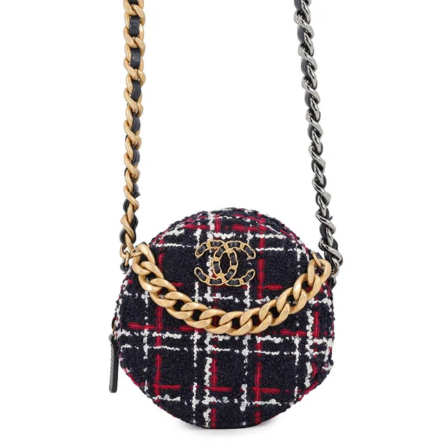 Chanel CHANEL19 Round Chain Shoulder Bag Navy/Pink/WhiteAP0945 Tweed in Navy Tweed from GALLERY RARE