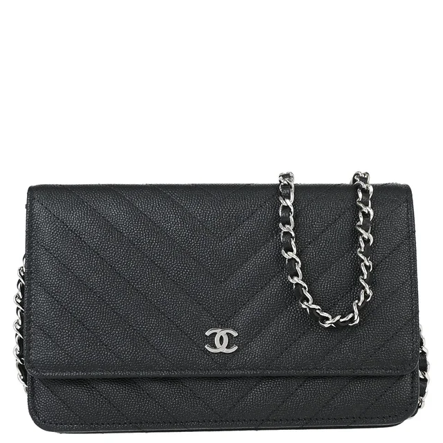 Chanel 2018 Black Caviar Skin Classic WOC Wallet on Chain Bag in Black Caviar leather from AMORE Vintage Tokyo