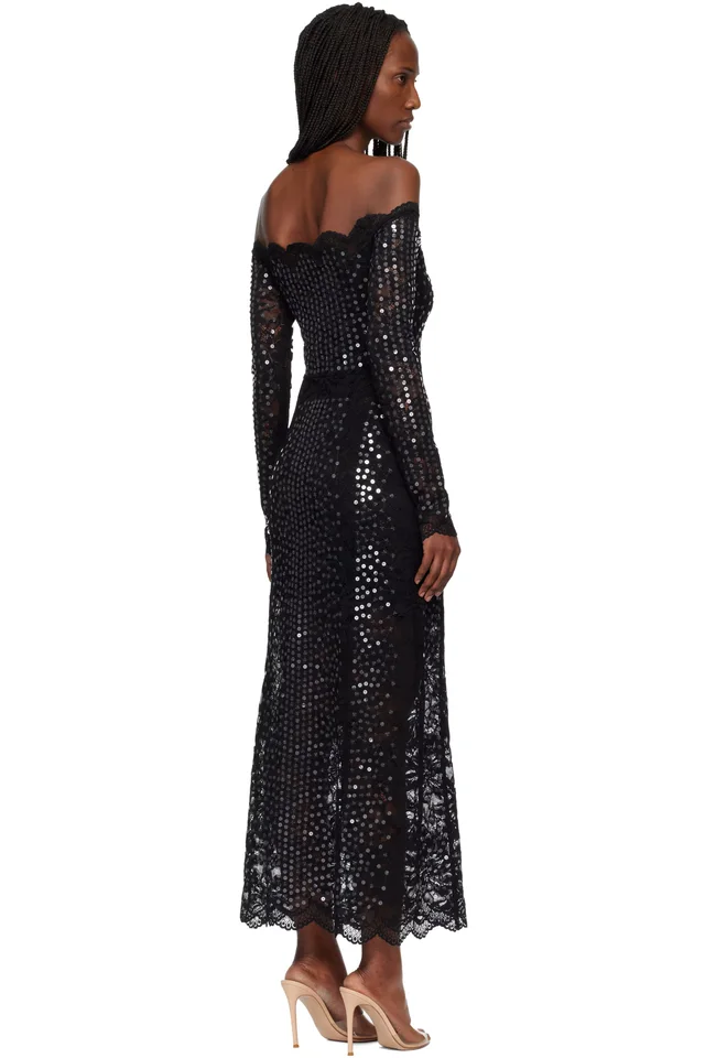 Rabanne Black Lace Sequin Midi Dress, photo 3 of 4 from SSENSE