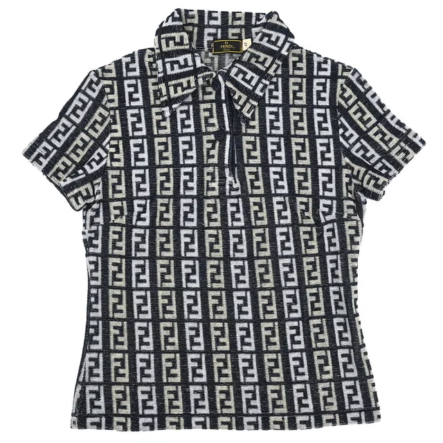 Fendi Top Polo Shirt Zucca Navy #42 in Navy Nylon from AMORE Vintage Tokyo