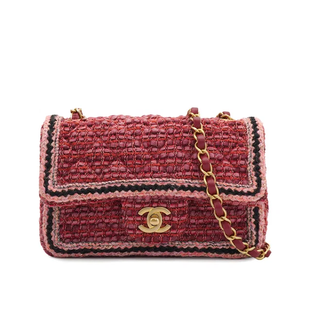 Chanel Mini Matelasse Chain Shoulder Bag Pink Tweed Gold Hardware in Pink Tweed from Luxury Promise
