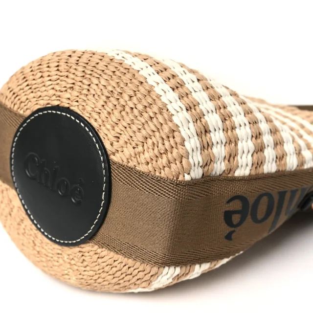 Chloé Raffia Calfskin Small Woody Striped Basket Bag Brown in Brown Calfskin from FASHIONPHILE, photo 10 of 10