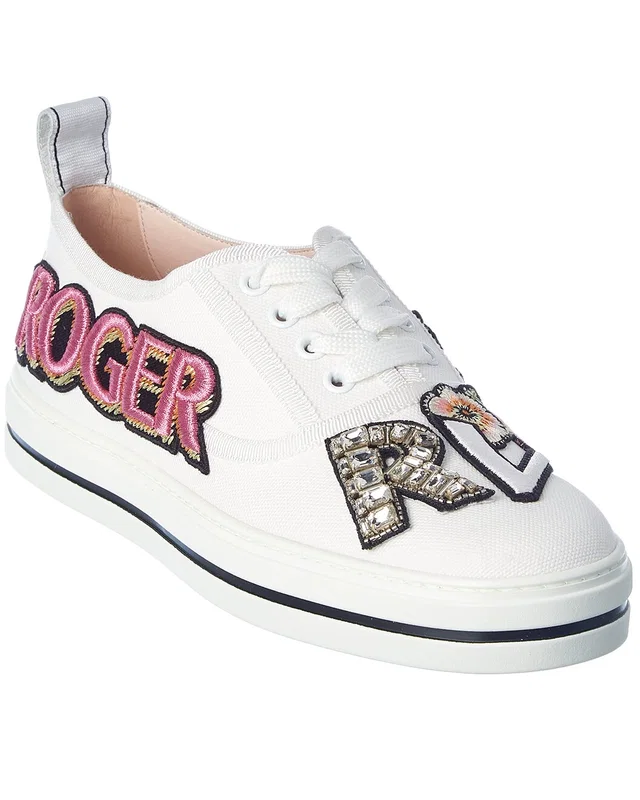 Roger Vivier Call Me Vivier Patch Canvas Sneaker in https://asset2.ruecdn.com/images/sw/131309/1313096878_RLSW_white.jpg, image 1 of 1 from Gilt