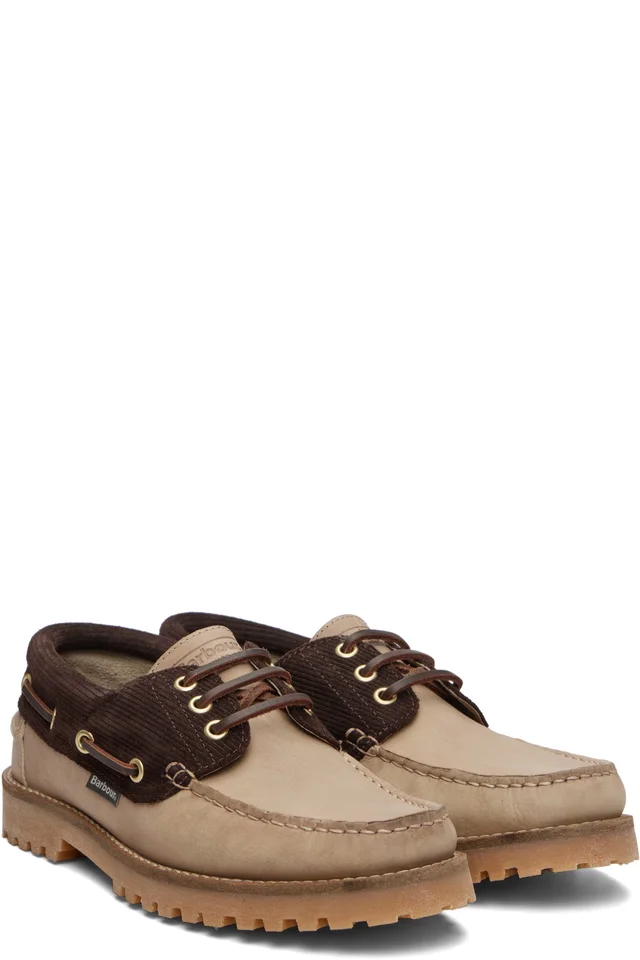 Barbour Beige & Brown Re-Engineered Deck Boat Shoes, photo 4 of 5 from SSENSE