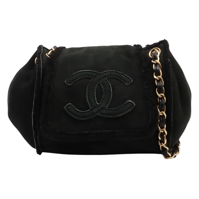 Chanel Circa 2001 Mouton CC Mark Chain Shoulder Bag Black in Black from VINTAGE QOO TOKYO