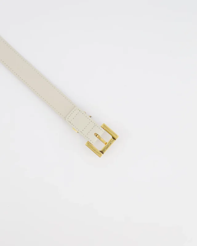 Saint Laurent Cassandre Cream Leather Belt with Brushed Gold Square Buckle and Logo Size 75 in White Leather from Sellier, photo 3 of 8