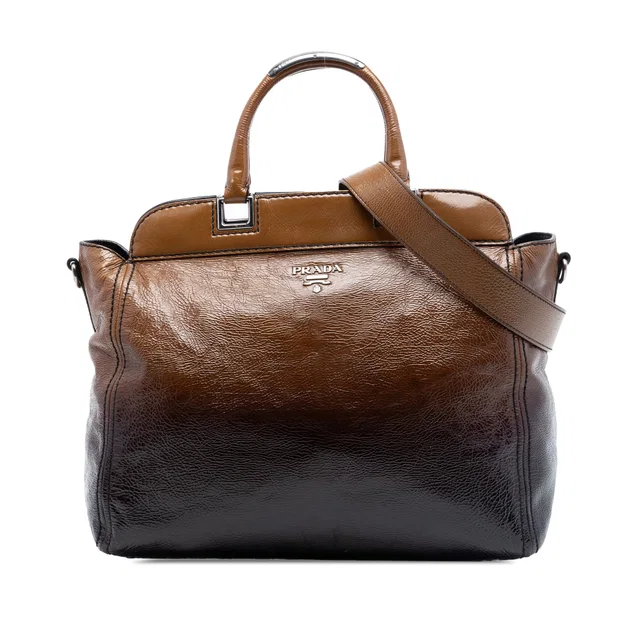 Brown Prada Sfumato Vernice Naplak Frame Satchel in Brown Patent leather from Designer Revival