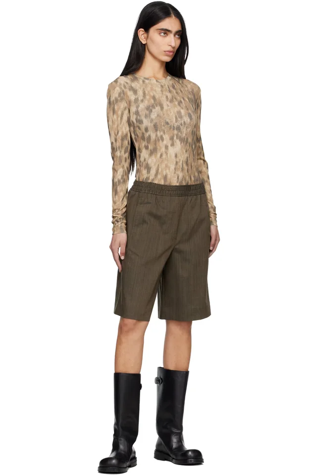 GANNI Brown Light Wool Melange Boxer Shorts, photo 4 of 4 from SSENSE