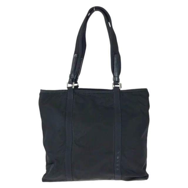 Prada Tessuto Black Silver Nylon Leather Tote Shoulder Bag in Black Nylon from The Reluxe