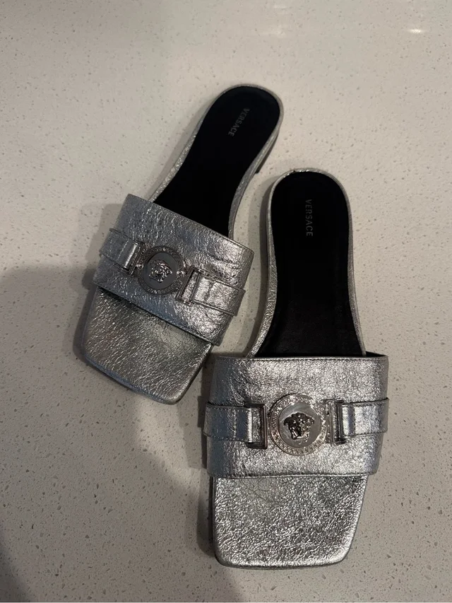 Versace Metallic Silver Medusa Logo Sandals in silver|gray from Poshmark