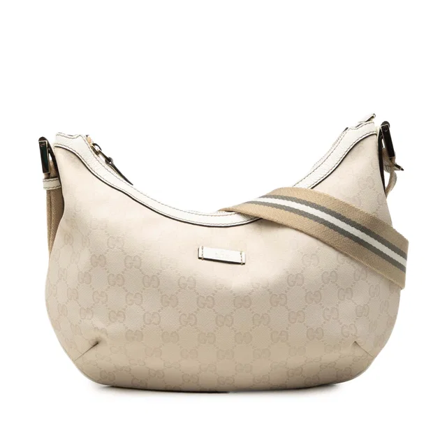 Beige Gucci GG Canvas Web Crossbody in Beige Canvas from Designer Revival